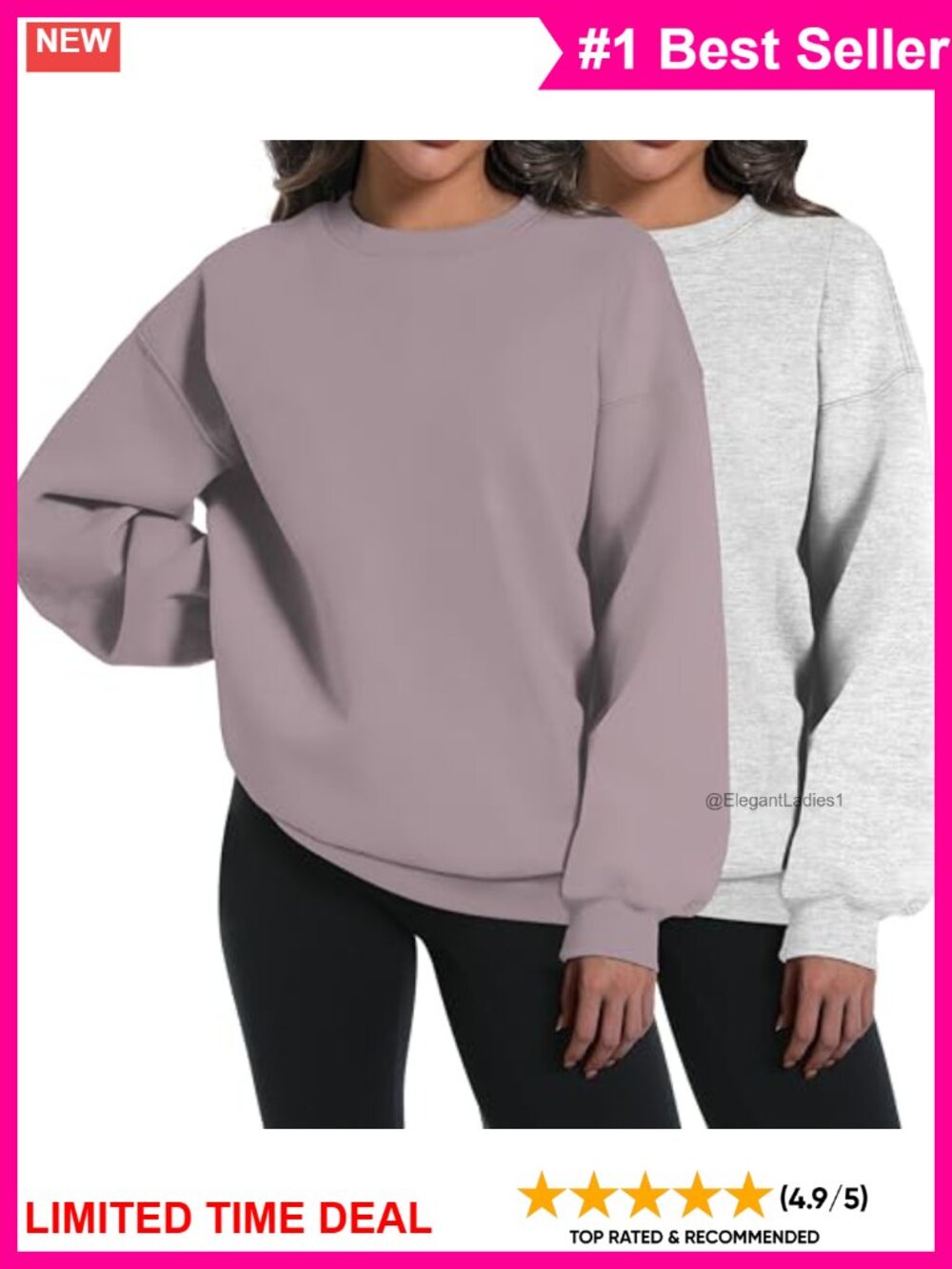 Womens Oversized Crewneck Sweatshirt Fleece Lined Pullover 2 Pack